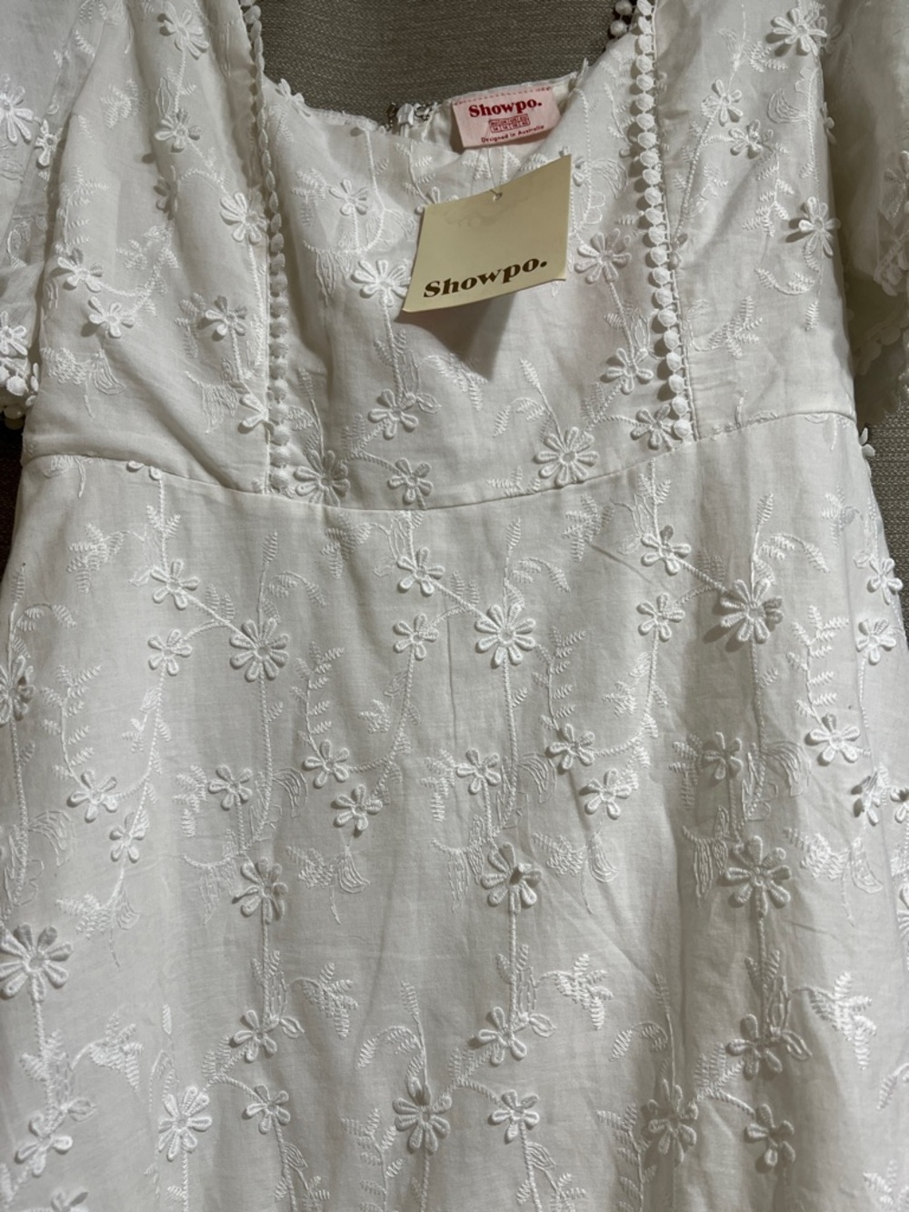 Showpo "Fancy A Spritz" White Eyelet Floral Mini Dress Romantic Festival - Picture 5 of 12